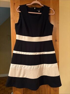 Sleeveless Black, White, and blush Stripe A-Line Dress